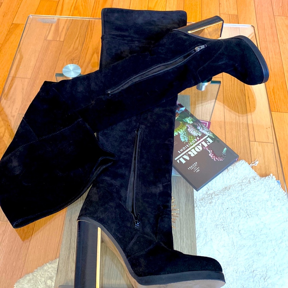 Suede over the knee height-heeled boots